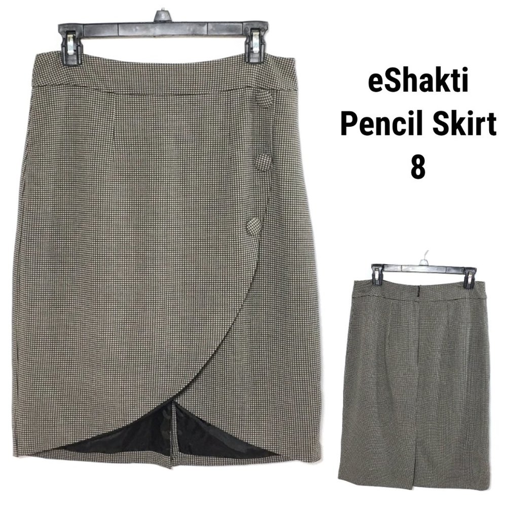 eShakti Black and White Midi Skirt